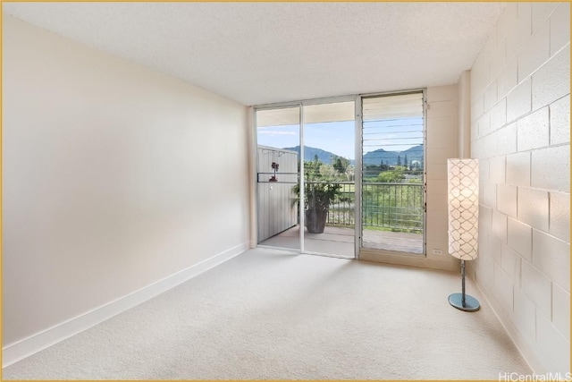 1830 Wilikina Dr Unit 612, Wahiawa, HI 96786 - empty room featuring carpet, a wall of windows, a textured ceiling, baseboards, and a mountain view