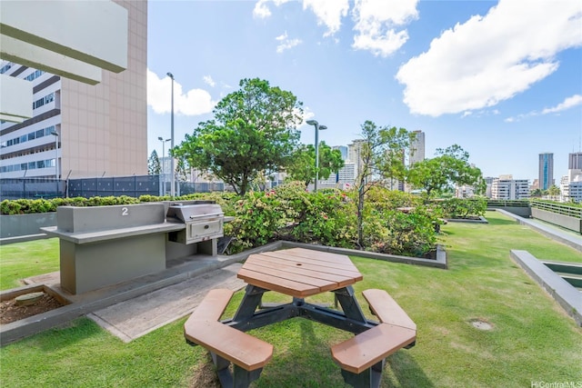 view of home's community with a lawn and a view of city