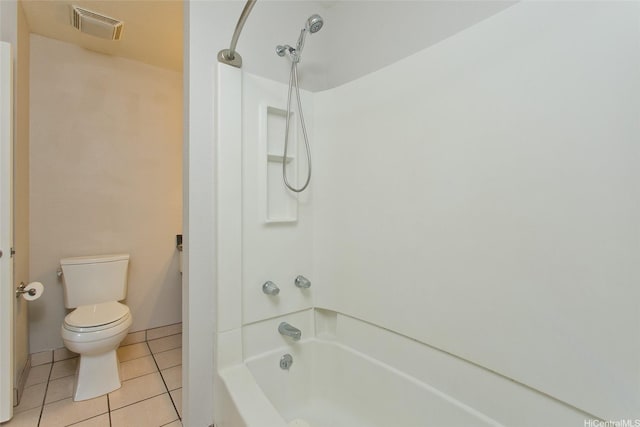 bathroom featuring bathtub / shower combination, visible vents, tile patterned flooring, and toilet