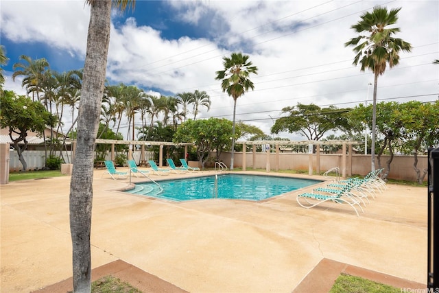 pool featuring a patio and a fenced backyard