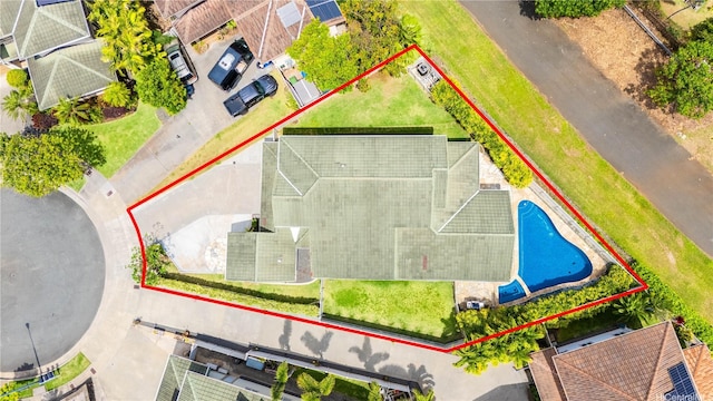 1000 Kaolo St, Honolulu, HI 96825 - aerial view of property and surrounding area featuring property parcel outlined and a pool area