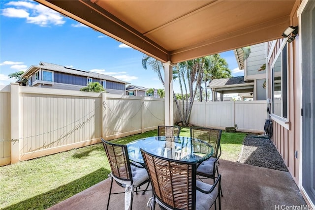 view of patio / terrace featuring a fenced backyard and outdoor dining space
