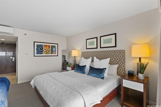 1777 Ala Moana Blvd Unit 2307, Honolulu, HI 96815 - bedroom featuring a wall mounted air conditioner, baseboards, and carpet flooring