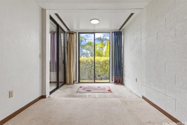 carpeted empty room with baseboards and expansive windows