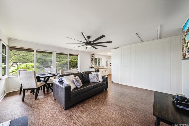 1924 10th Ave, Honolulu, HI 96816 - living room with attic access, ceiling fan, and baseboards