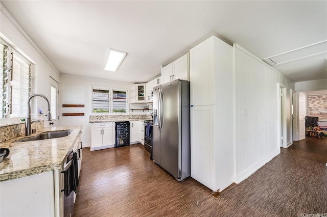 1924 10th Ave, Honolulu, HI 96816 - kitchen with appliances with stainless steel finishes, a sink, beverage cooler, light stone counters, and white cabinets