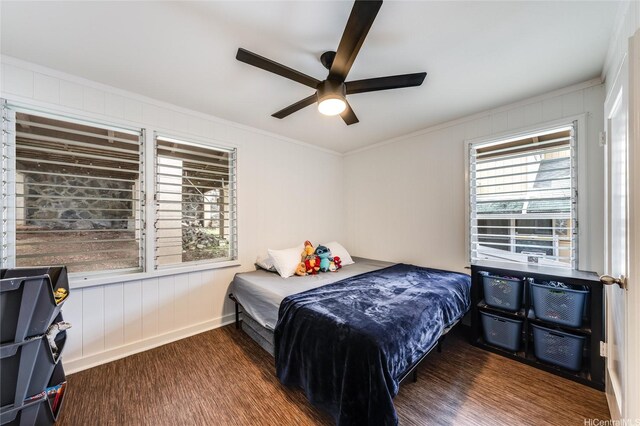 1924 10th Ave, Honolulu, HI 96816 - bedroom featuring crown molding, wood finished floors, and a ceiling fan