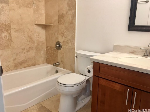 bathroom with shower / washtub combination, toilet, tile patterned flooring, and vanity