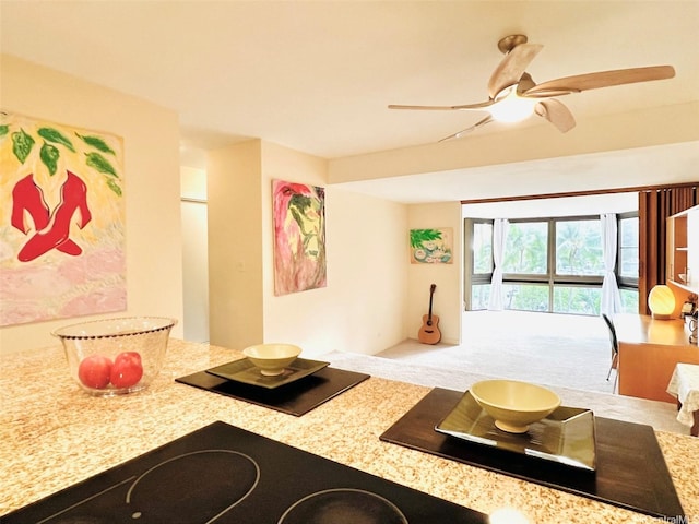 interior space with a ceiling fan