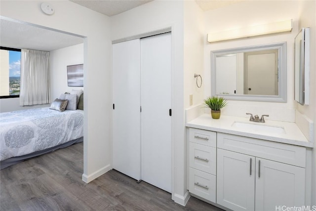 bathroom featuring vanity, ensuite bath, and wood finished floors