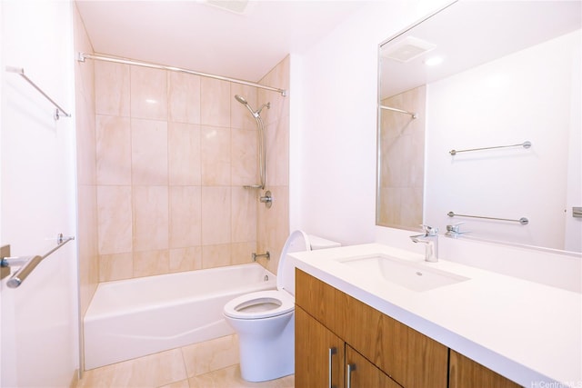 full bath featuring toilet, vanity, and bathtub / shower combination