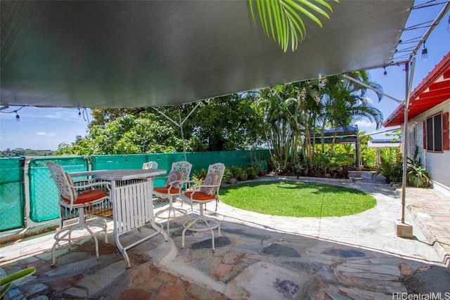 view of patio / terrace featuring a fenced backyard and outdoor dining space