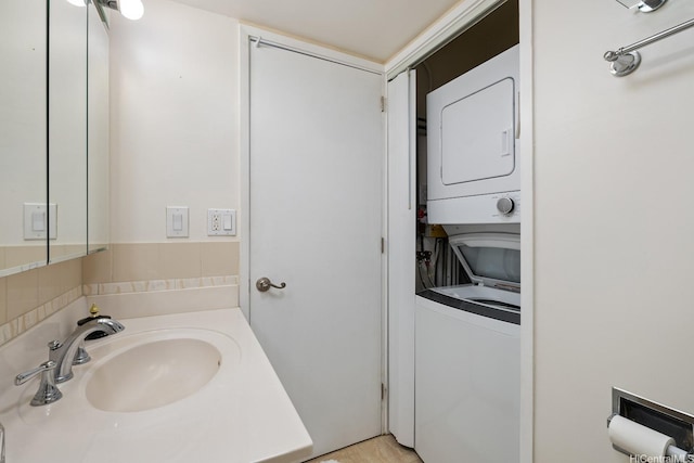 419 Atkinson Dr Unit 1603, Honolulu, HI 96814 - bathroom with estacked washer and dryer and vanity