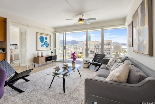 419 Atkinson Dr Unit 1603, Honolulu, HI 96814 - living area with a ceiling fan, plenty of natural light, a mountain view, and a city view