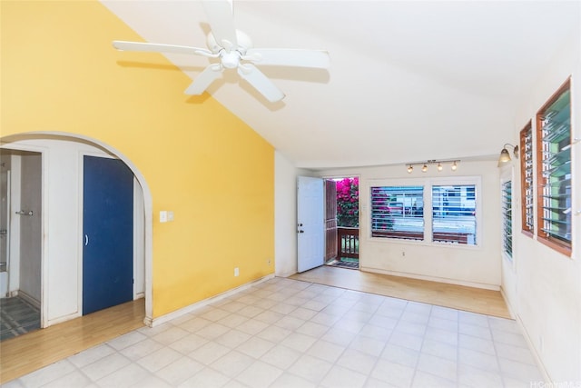 87-118 Alapaki St, Waianae, HI 96792 - unfurnished room with arched walkways, a ceiling fan, and vaulted ceiling