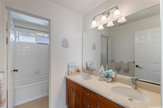 91-1036 Kaiuliuli St, Ewa Beach, HI 96706 - bathroom featuring double vanity, tile patterned floors, and shower / bathtub combination