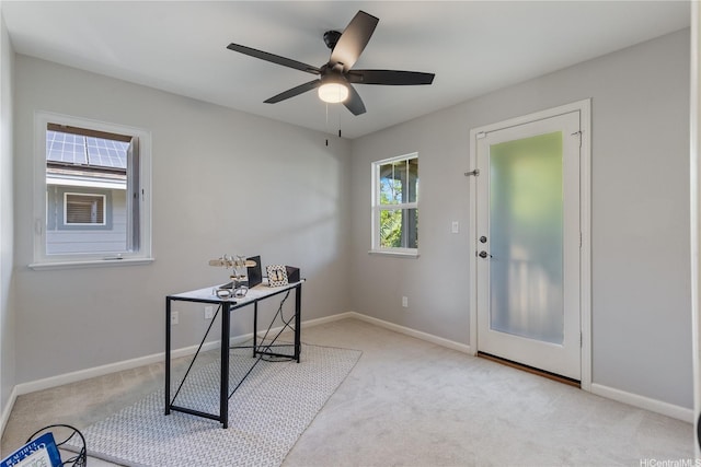 91-1036 Kaiuliuli St, Ewa Beach, HI 96706 - unfurnished office with carpet, baseboards, and a ceiling fan