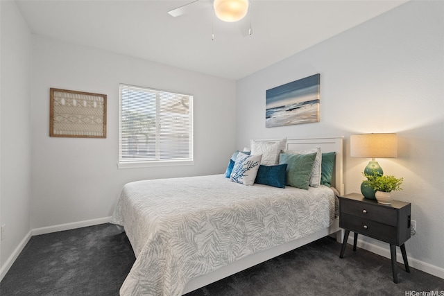 520 Lunalilo Home Rd Unit V1406, Honolulu, HI 96825 - bedroom with dark carpet, baseboards, and a ceiling fan