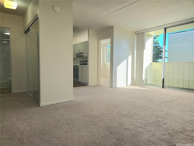 unfurnished living room with carpet floors and baseboards