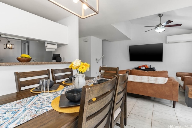 94-835 Lumiauau St Unit K105, Waipahu, HI 96797 - dining space featuring a wall mounted AC, a ceiling fan, and light tile patterned floors