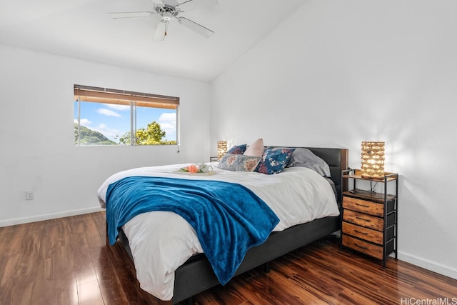 94-835 Lumiauau St Unit K105, Waipahu, HI 96797 - bedroom featuring vaulted ceiling, baseboards, wood finished floors, and ceiling fan
