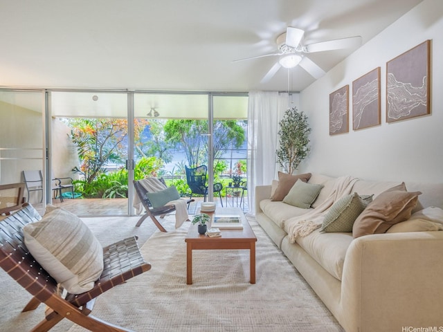 46-109 Konohiki St Unit 3913, Kaneohe, HI 96744 - carpeted living room with floor to ceiling windows and ceiling fan
