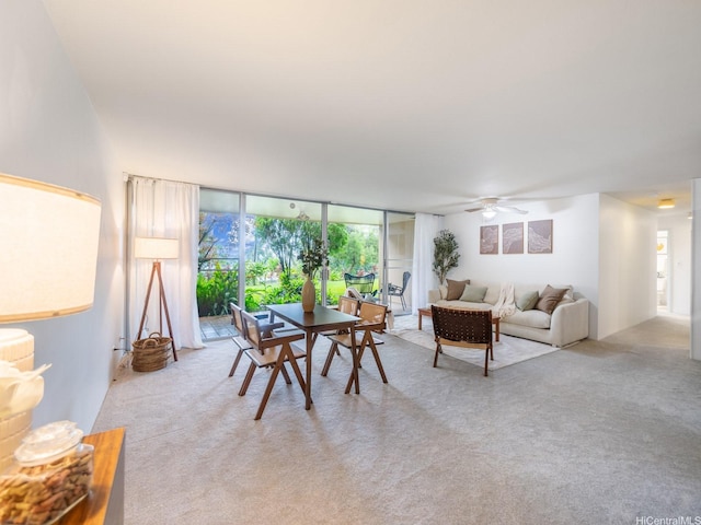 46-109 Konohiki St Unit 3913, Kaneohe, HI 96744 - living room with light carpet, ceiling fan, and floor to ceiling windows