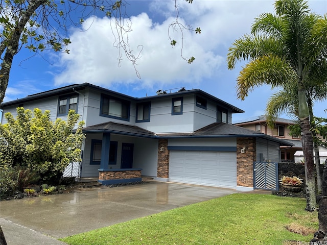 95-1023 Hehina St, Mililani, HI 96789 - traditional-style house with a front lawn, stucco siding, driveway, and brick siding