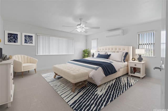 95-1023 Hehina St, Mililani, HI 96789 - carpeted bedroom featuring an AC wall unit, baseboards, and a ceiling fan