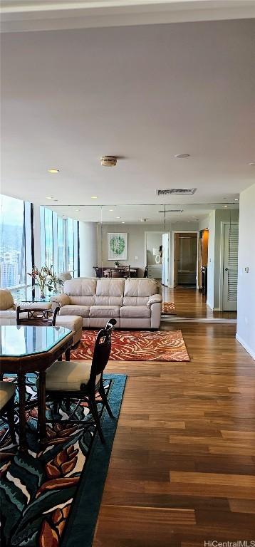 living room with wood finished floors