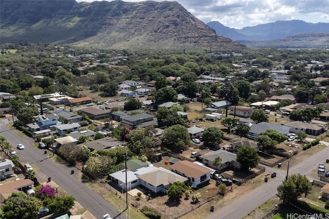 aerial view featuring a mountain view and a residential view
