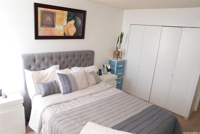 bedroom featuring carpet and a closet