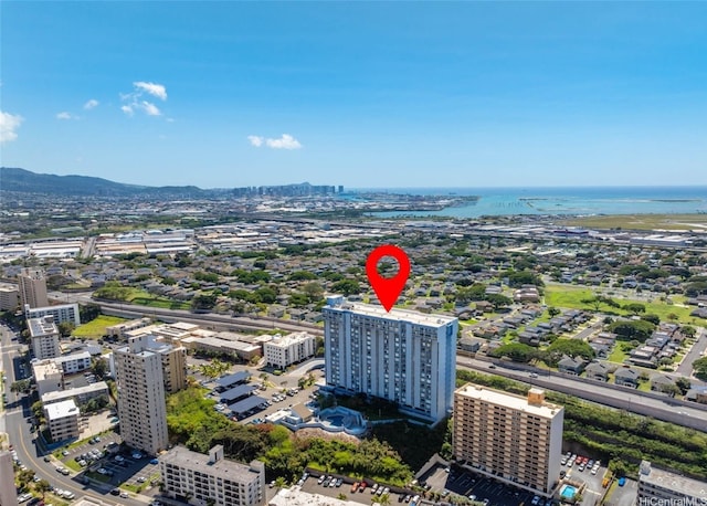 drone / aerial view with a water view and a view of city