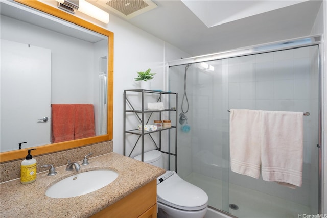 1288 Kapiolani Blvd Unit I2903, Honolulu, HI 96814 - full bathroom featuring a shower stall, vanity, visible vents, and toilet