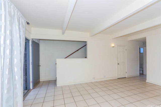 4202 Keanu St Unit 4, Honolulu, HI 96816 - spare room featuring beamed ceiling, baseboards, and light tile patterned flooring