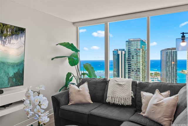 1009 Kapiolani Blvd Unit 4006, Honolulu, HI 96814 - living area with a water view, plenty of natural light, and wood finished floors
