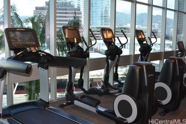 1189 Waimanu St Unit 3502, Honolulu, HI 96814 - gym featuring a mountain view and a city view