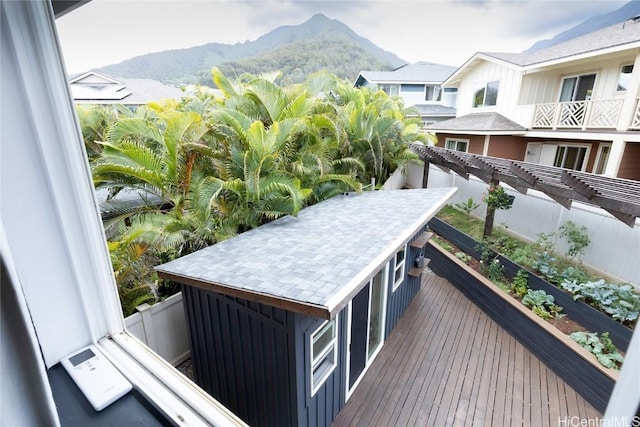 exterior space featuring a mountain view