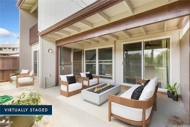 95-046 Hokuiwa St Unit 12, Mililani, HI 96789 - view of patio / terrace with an outdoor living space with a fire pit