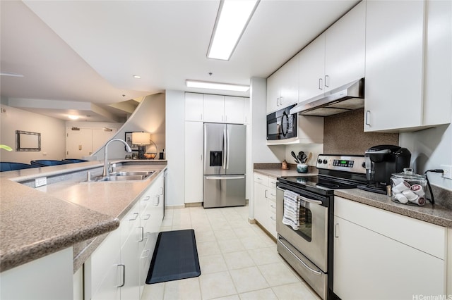 725 Kapiolani Blvd Unit 3503, Honolulu, HI 96813 - kitchen with under cabinet range hood, white cabinets, tasteful backsplash, a sink, and stainless steel appliances