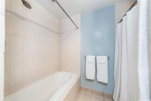 725 Kapiolani Blvd Unit 3503, Honolulu, HI 96813 - bathroom featuring baseboards, tiled bath, tile patterned floors, and curtained shower