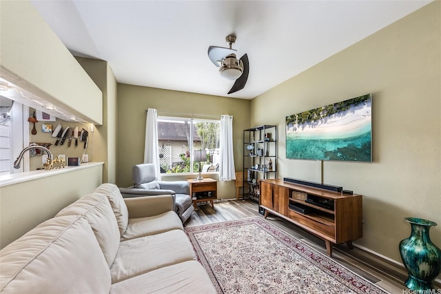 91-1059 Keoneula Blvd Unit F3, Ewa Beach, HI 96706 - living room with wood finished floors and a ceiling fan