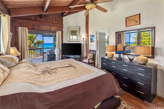 84-215 Makau St, Waianae, HI 96792 - bedroom featuring access to outside, wood finished floors, and wooden ceiling