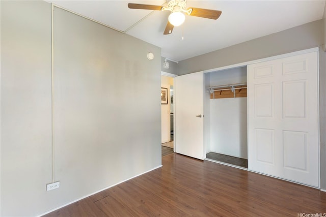 430 Keoniana St Unit 204, Honolulu, HI 96815 - unfurnished bedroom with a closet, a ceiling fan, and wood finished floors