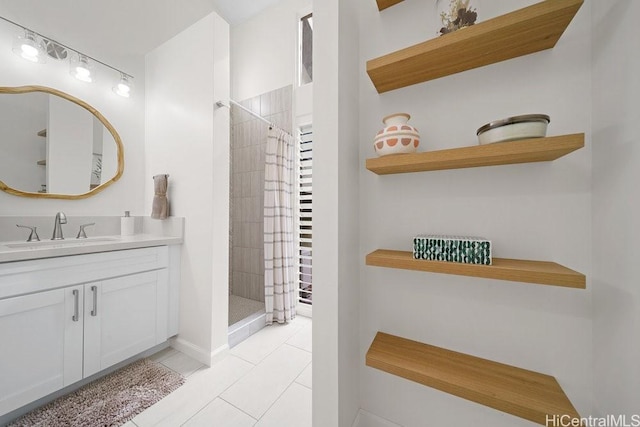 1782 Laukahi St, Honolulu, HI 96821 - bathroom with vanity, tile patterned flooring, and a stall shower