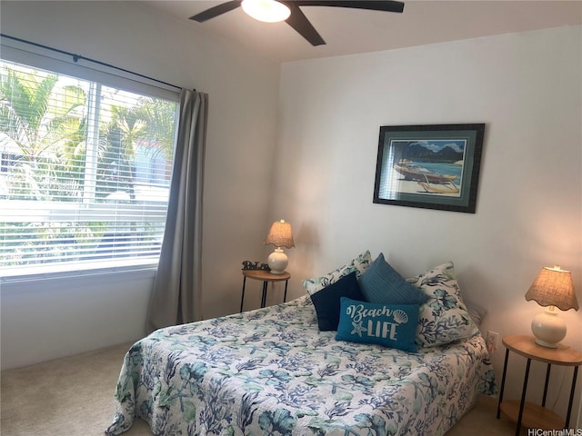 bedroom featuring a ceiling fan and carpet flooring