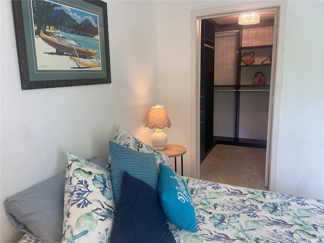 bedroom with a walk in closet and a closet