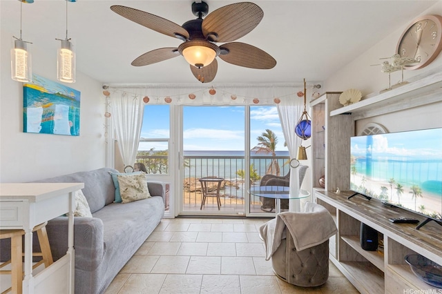 85-175 Farrington Hwy Unit A402, Waianae, HI 96792 - living area featuring a ceiling fan, healthy amount of natural light, and light tile patterned floors