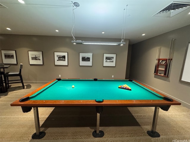 1177 Queen St Unit 3905, Honolulu, HI 96814 - recreation room with carpet floors, recessed lighting, baseboards, and billiards table
