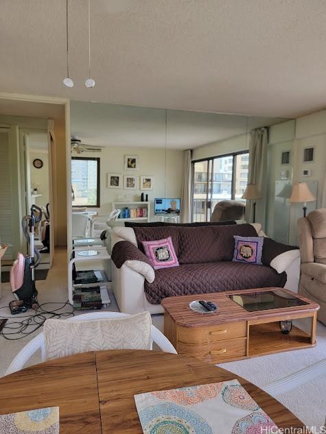 2140 Kuhio Ave Unit 801, Honolulu, HI 96815 - living room featuring a textured ceiling